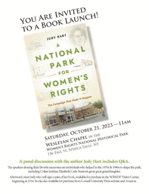 Book Launch flyer: "A National Park for Women's Rights" by Judy Hart