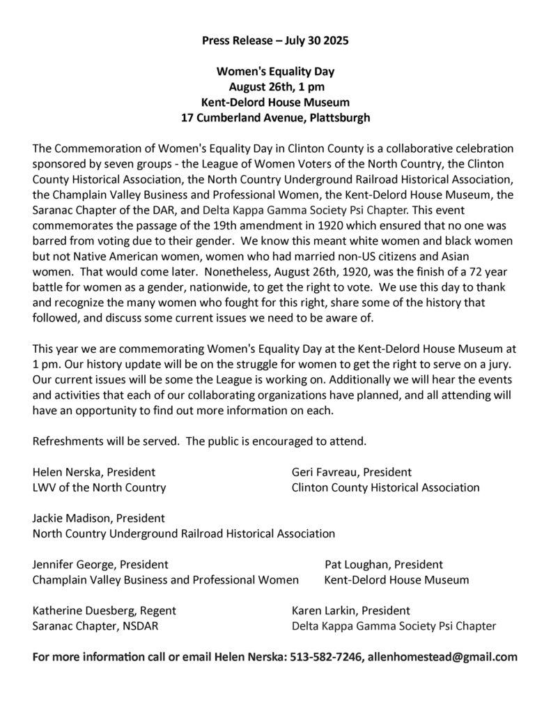 Clinton County Women's Equality Day press release